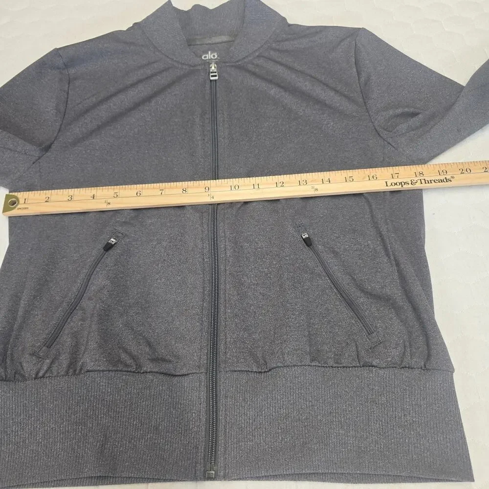 ALO Yoga Women's Gray Pleated Zip Bomber Jacket Size S Athleisure Track Heather